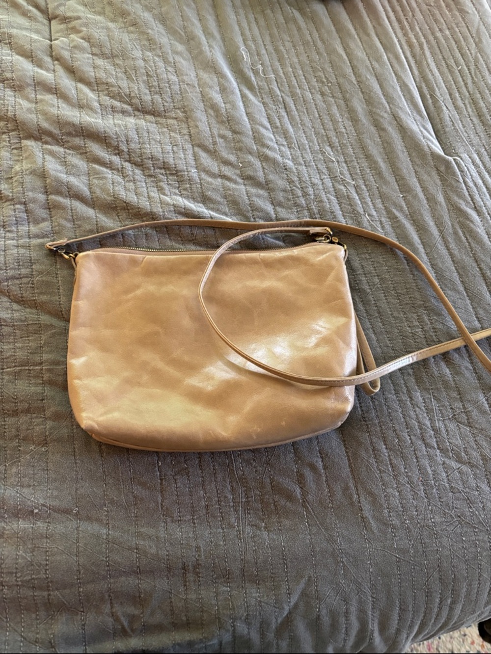 Women's HOBO Polished Leather Crossbody Bag in Taupe
